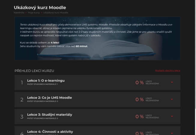 e-learningový kurz Moodle tmavá varianta