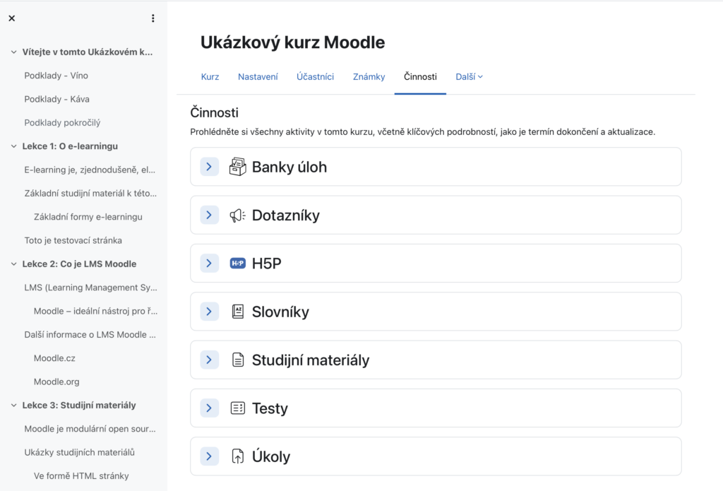 moodle 5 activities course overview